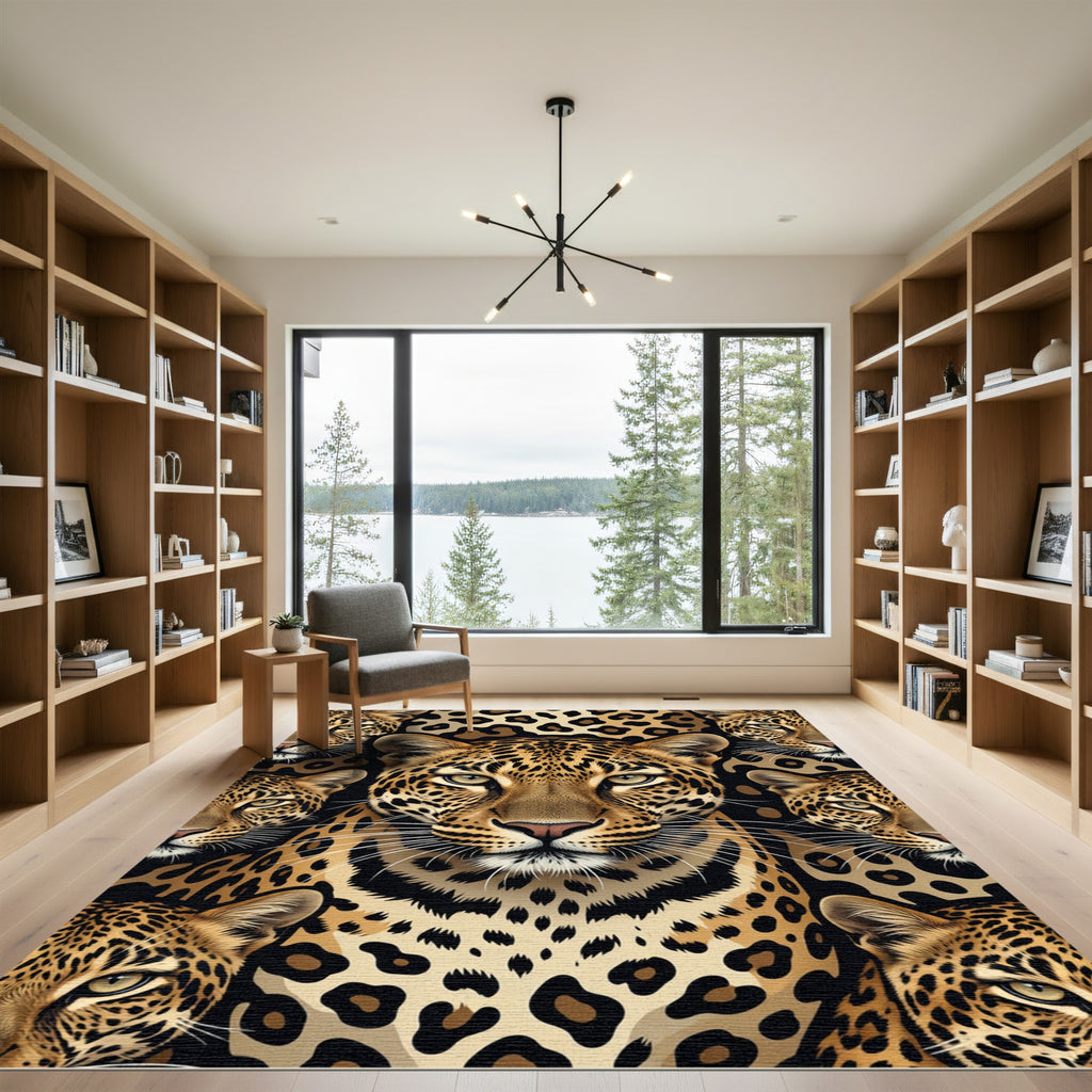 Golden Leopard Head Safari Portrait Rug