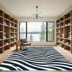 Minimalist Navy and Cream Zebra Wave Rug