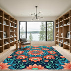 Coral Lotus Mandala Blue Medallion Harmony Rug