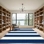 Minimalist Navy Blue Geometric Stripe Rug