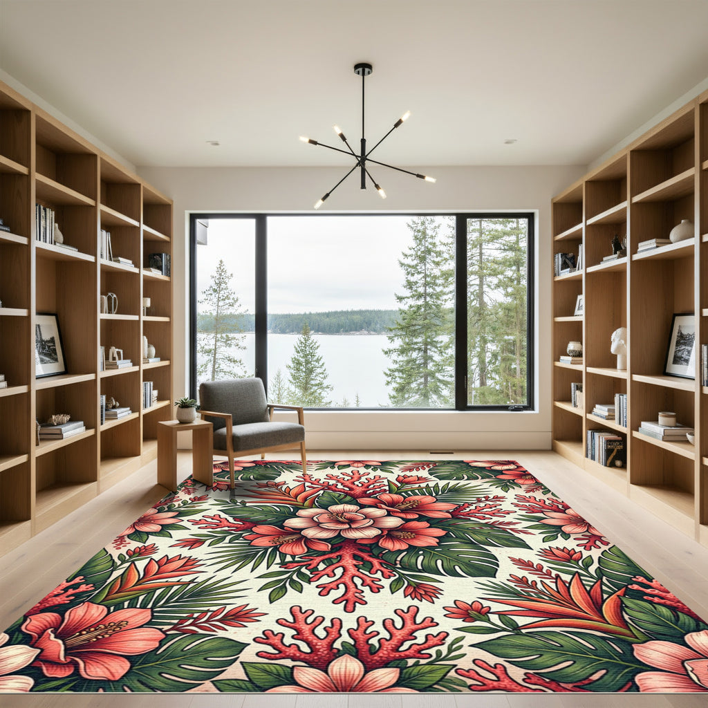 Tropical Coral Reef Botanical Flower Rug