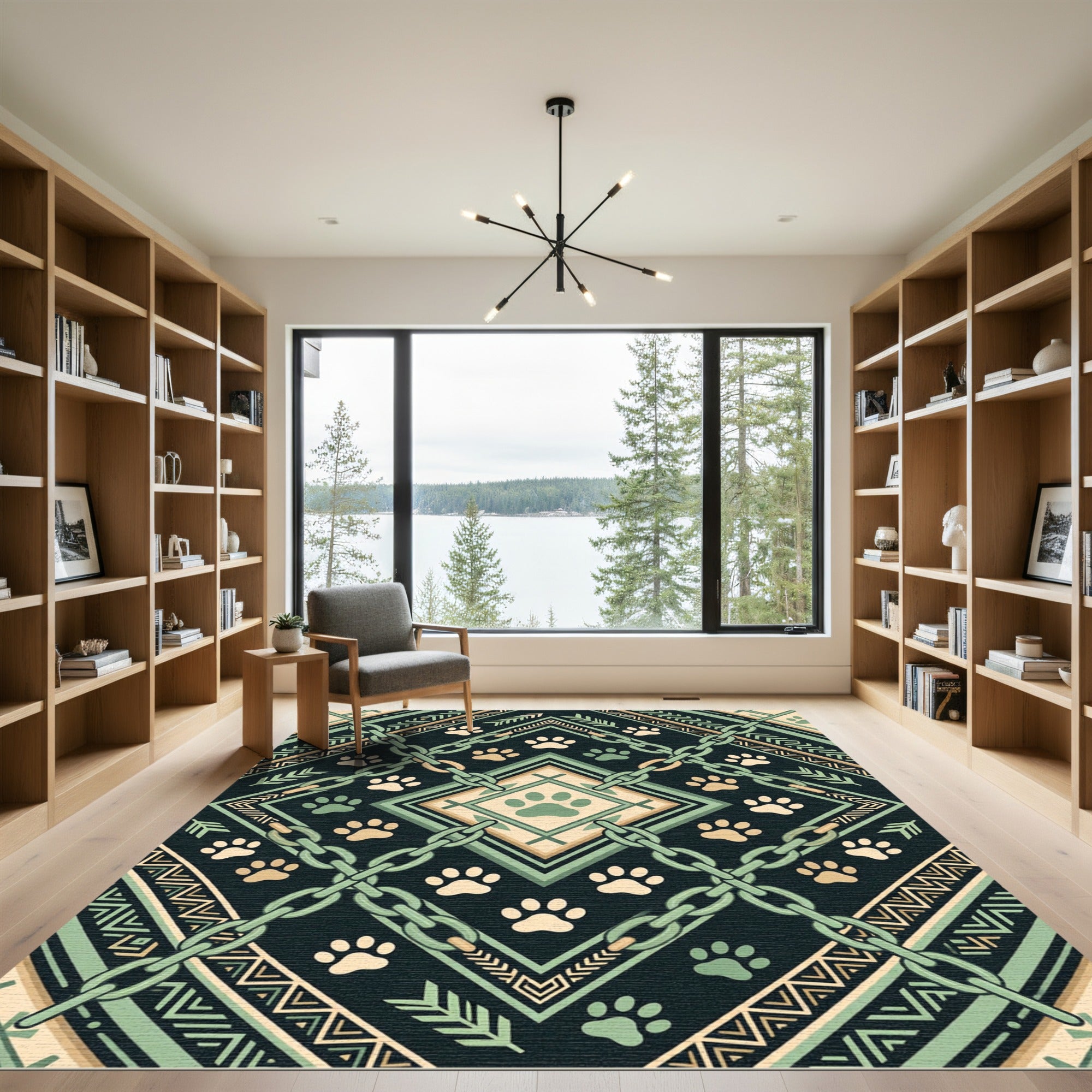 Sage Green Chain Link Paw Geometric Rug