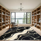 Elegant Black and Gold Marbled Swirl Rug