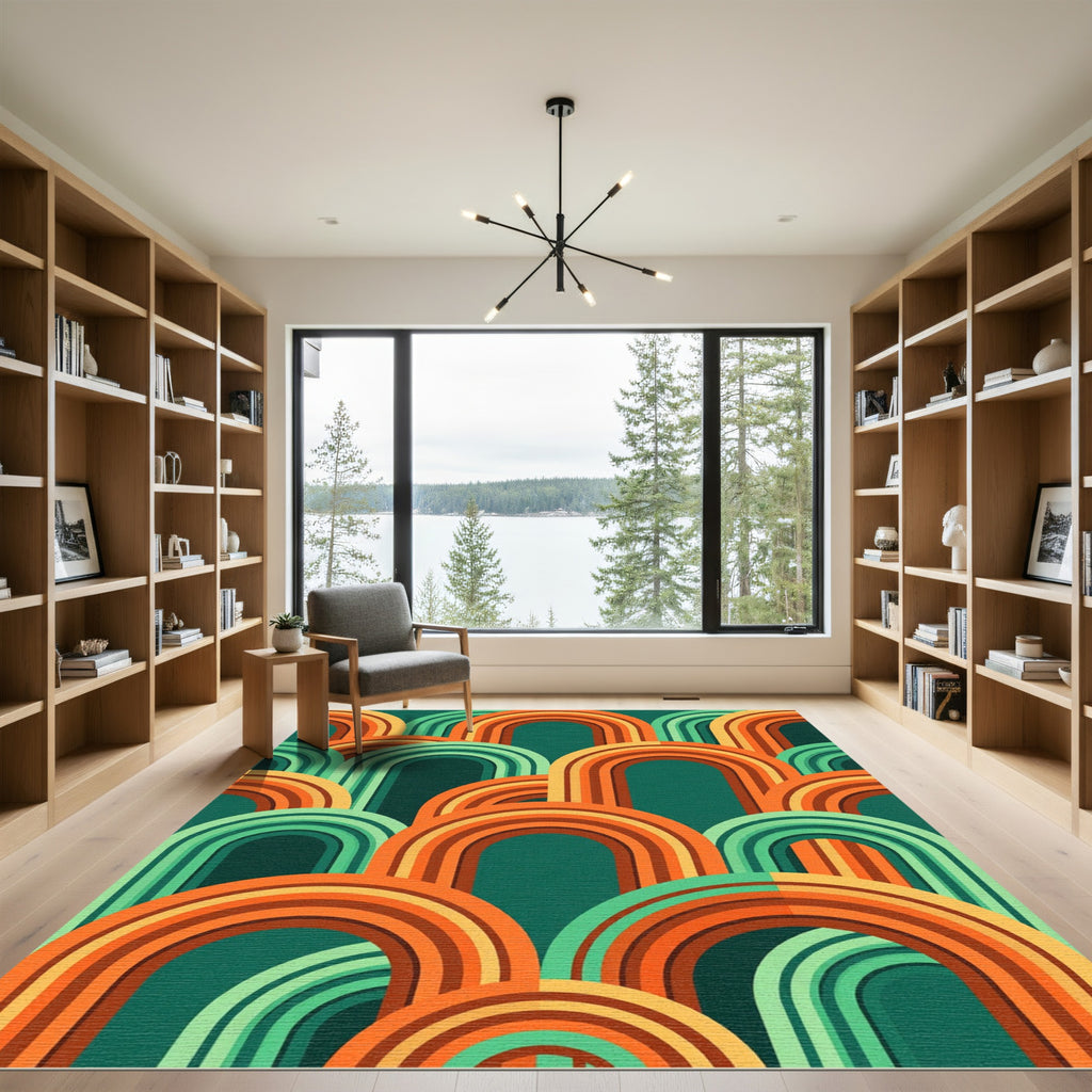 Mid-Century Arched Retro Forest Sage Rug
