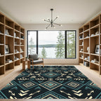 Teal and Cream Geometric Aztec Diamond Rug