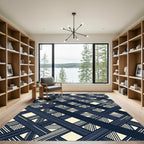 Navy Blue Geometric Intersecting Grid Rug