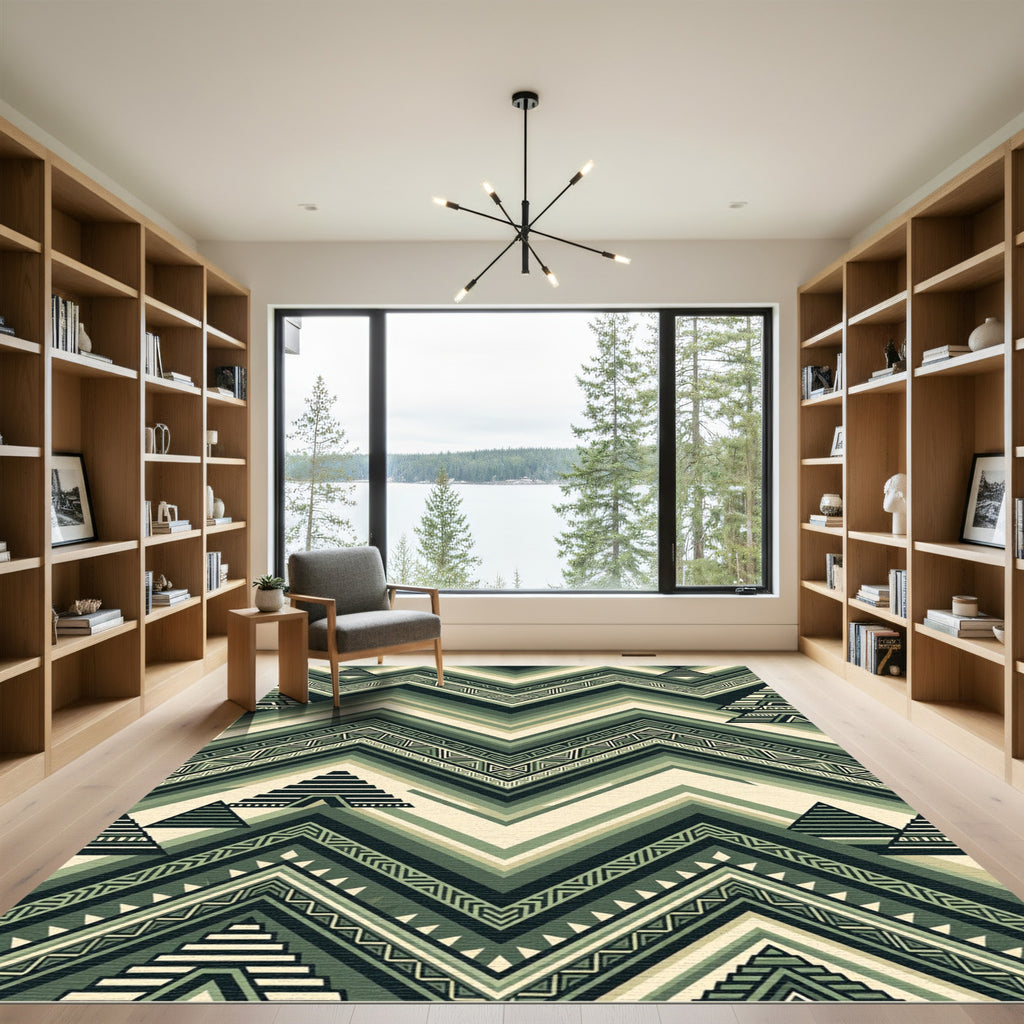 Sage Geometric Aztec Zigzag Chevron Rug