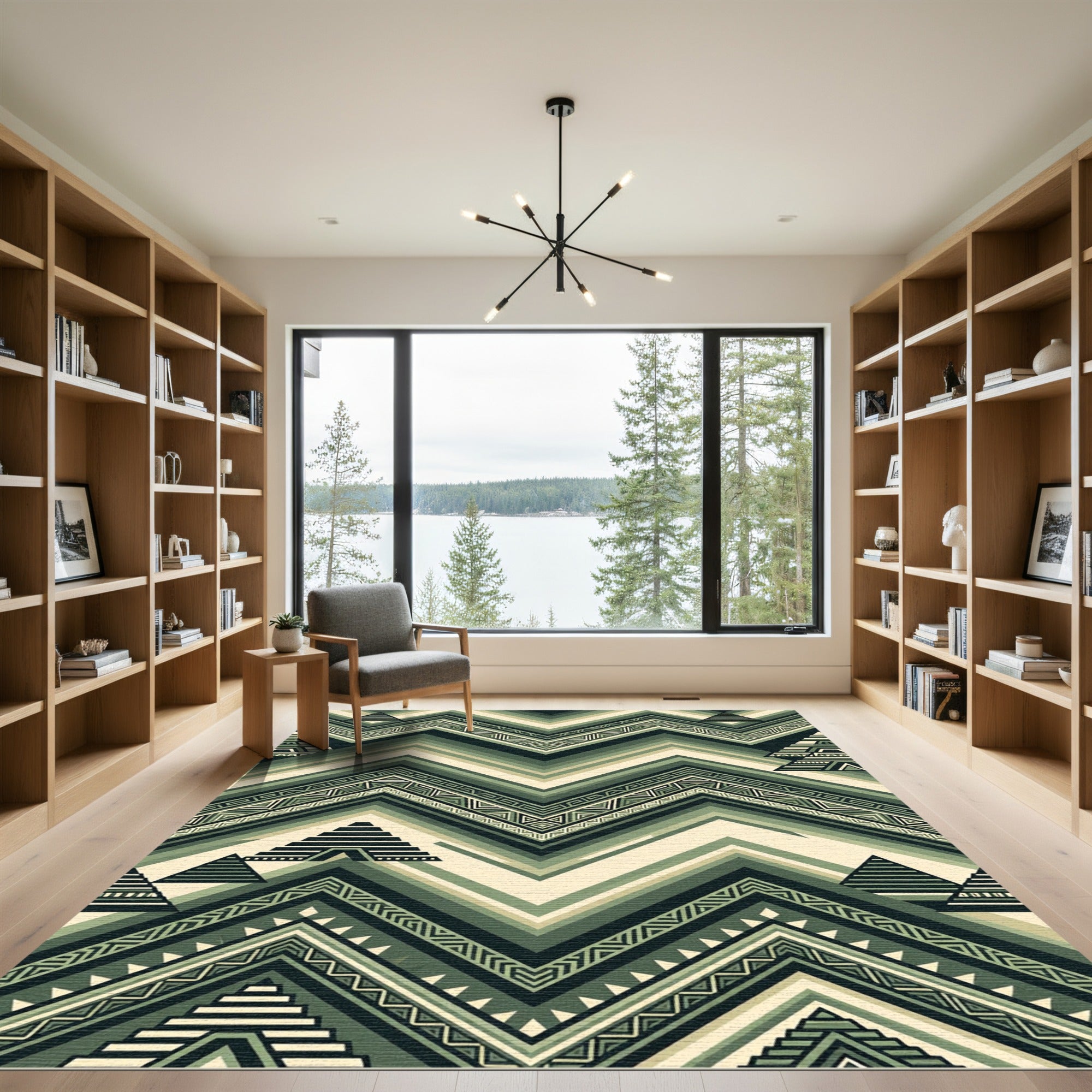 Sage Geometric Aztec Zigzag Chevron Rug