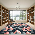 Geometric Pink and Slate Mountain Landscape Rug