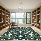 Deep Green Ornate Scrollwork Lattice Rug