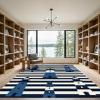 Blue Nautical Lighthouse Navy Striped Rug