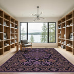 Opulent Plum Floral Damask Medallion Rug