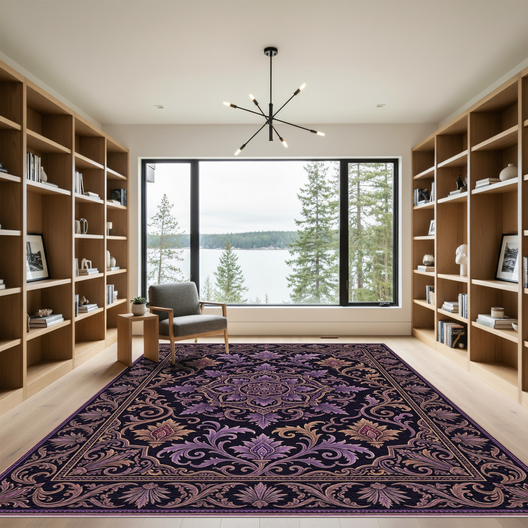 Opulent Plum Floral Damask Medallion Rug