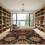 Celestial Sun Constellation Amber Black Tapestry Rug