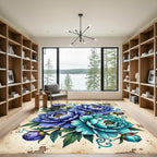 Vintage Blue Peony Botanical Illustration Rug
