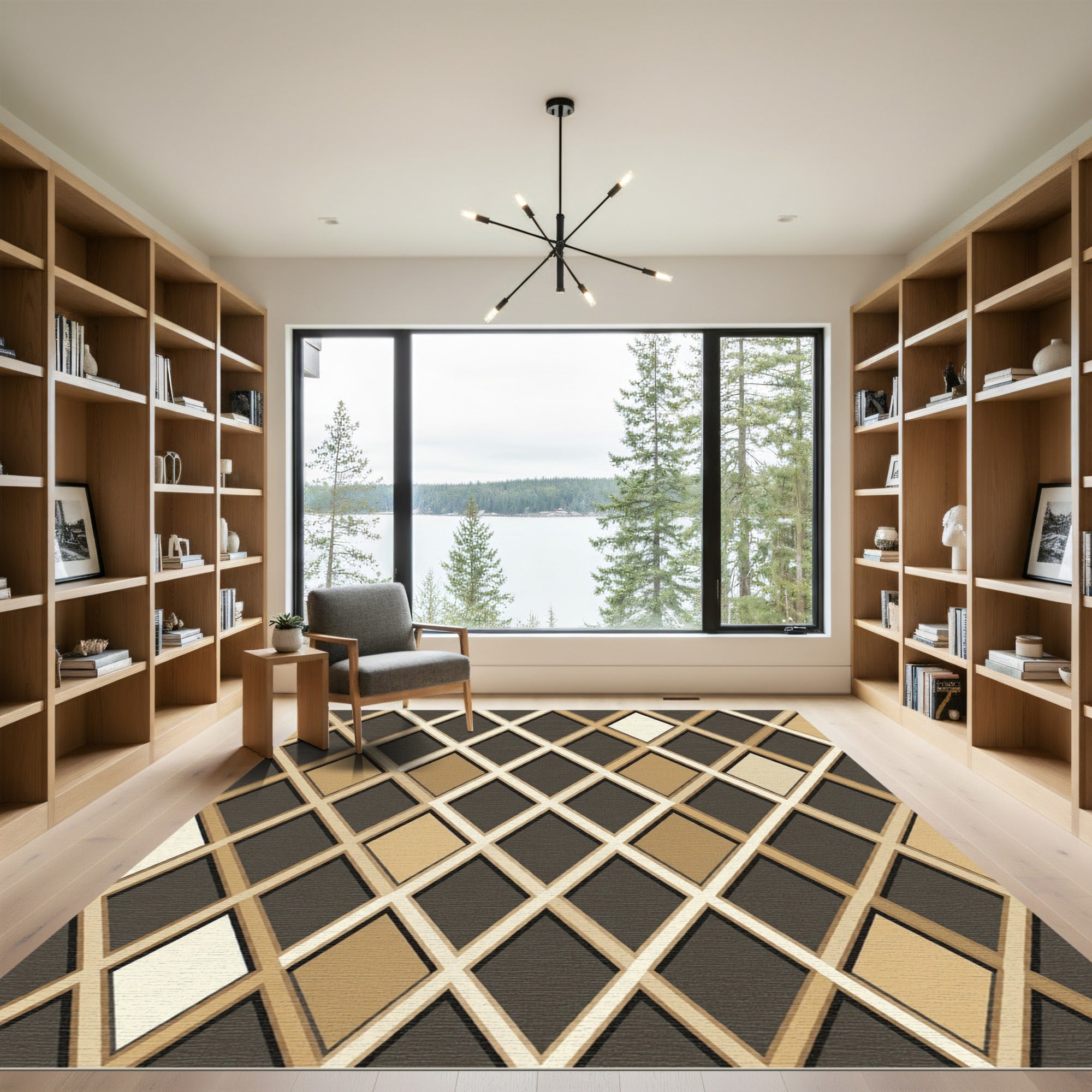 Modern Earthy Tone Diamond Grid Rug