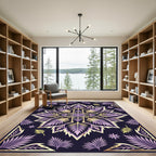 Elegant Purple Gold Botanical Medallion Rug