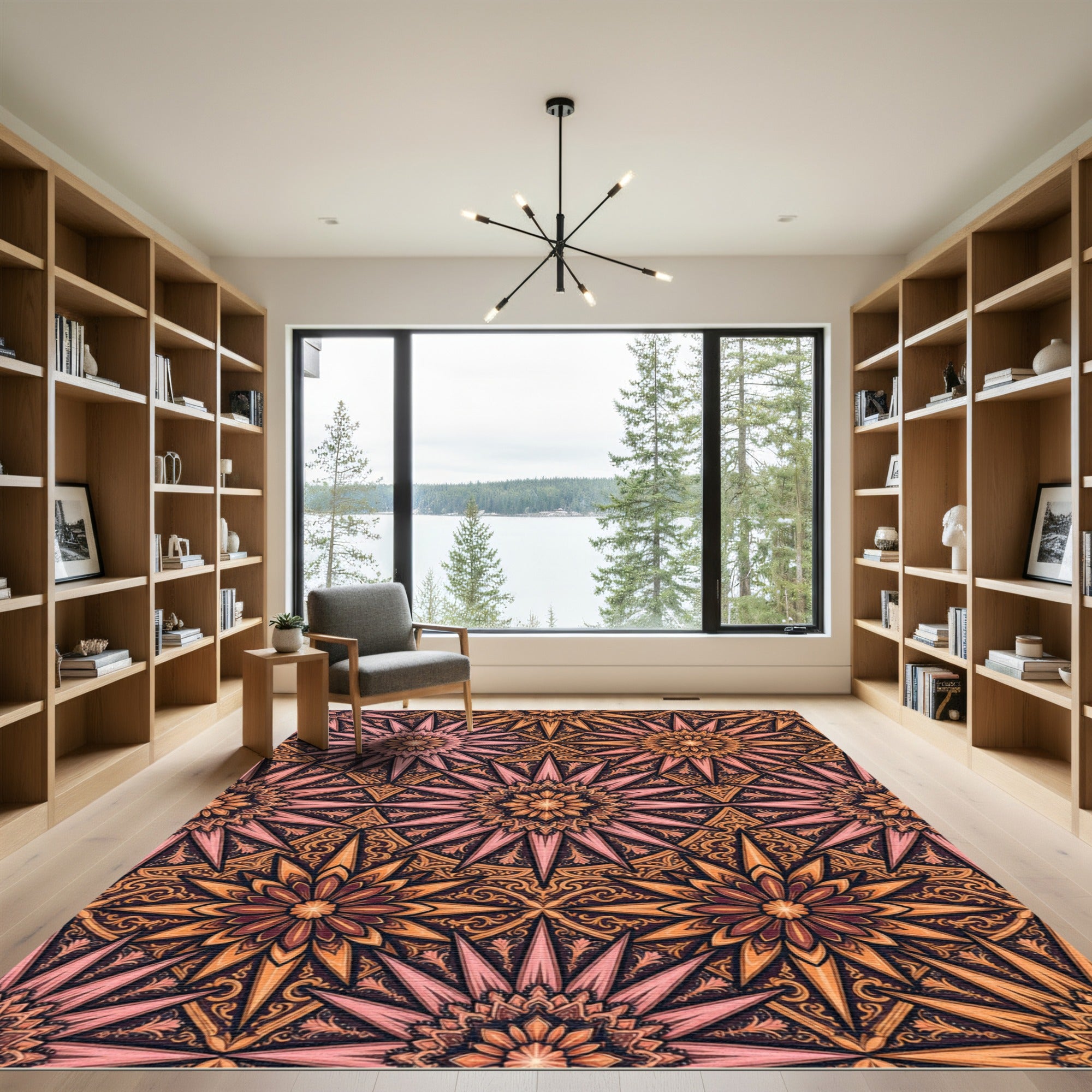 Pink Orange Sunburst Medallion Rug