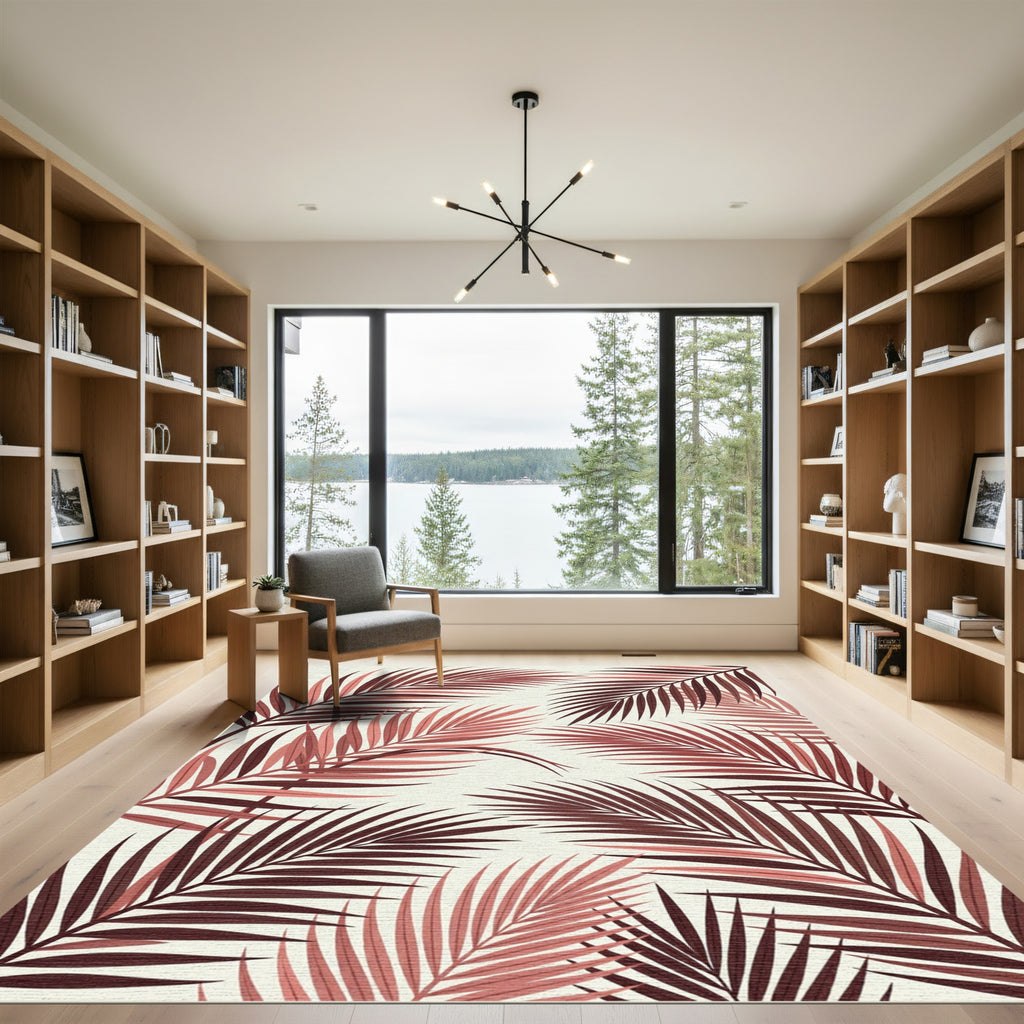 Crimson Palm Frond Repeat Rug
