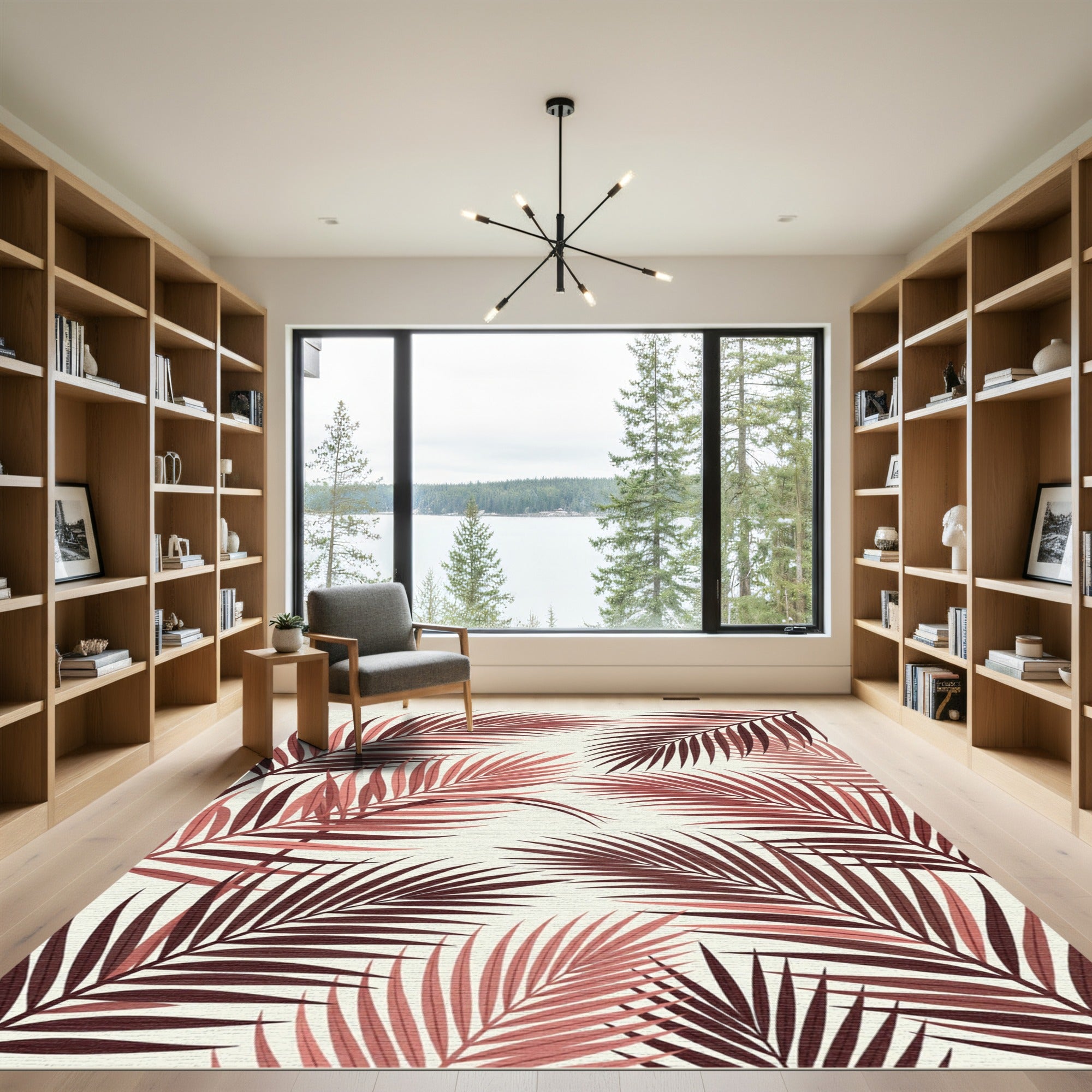 Crimson Palm Frond Repeat Rug