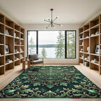 Ornate Emerald Leaf Scrollwork Rug