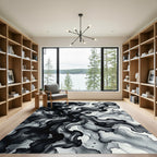 Monochromatic Ink Swirl Abstract Rug