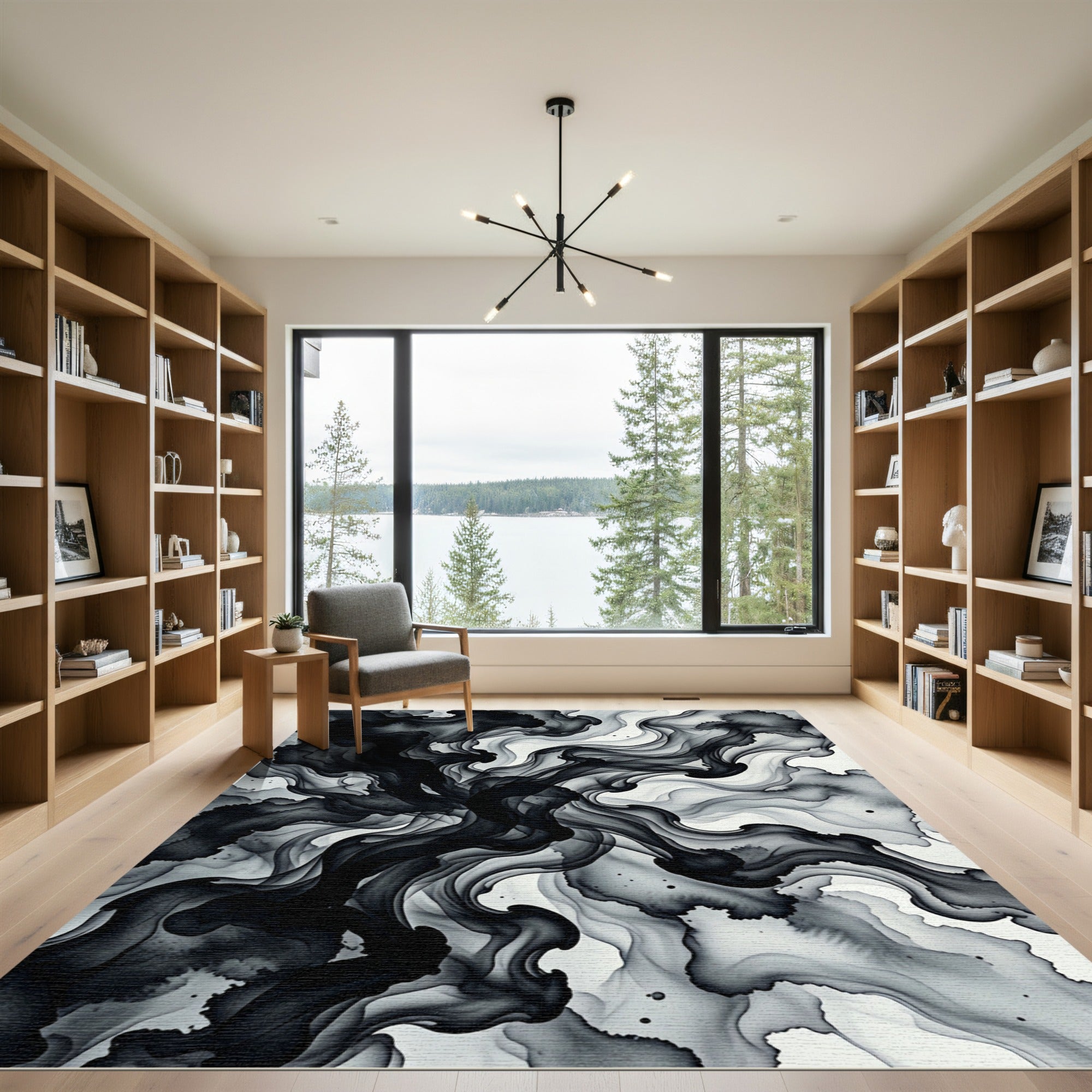 Monochromatic Ink Swirl Abstract Rug