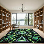 Neon Green Alien Triangle Cosmic Glow Rug