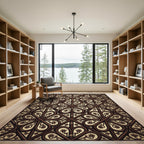 Ornate Dark Wood Gothic Floral Trellis Rug