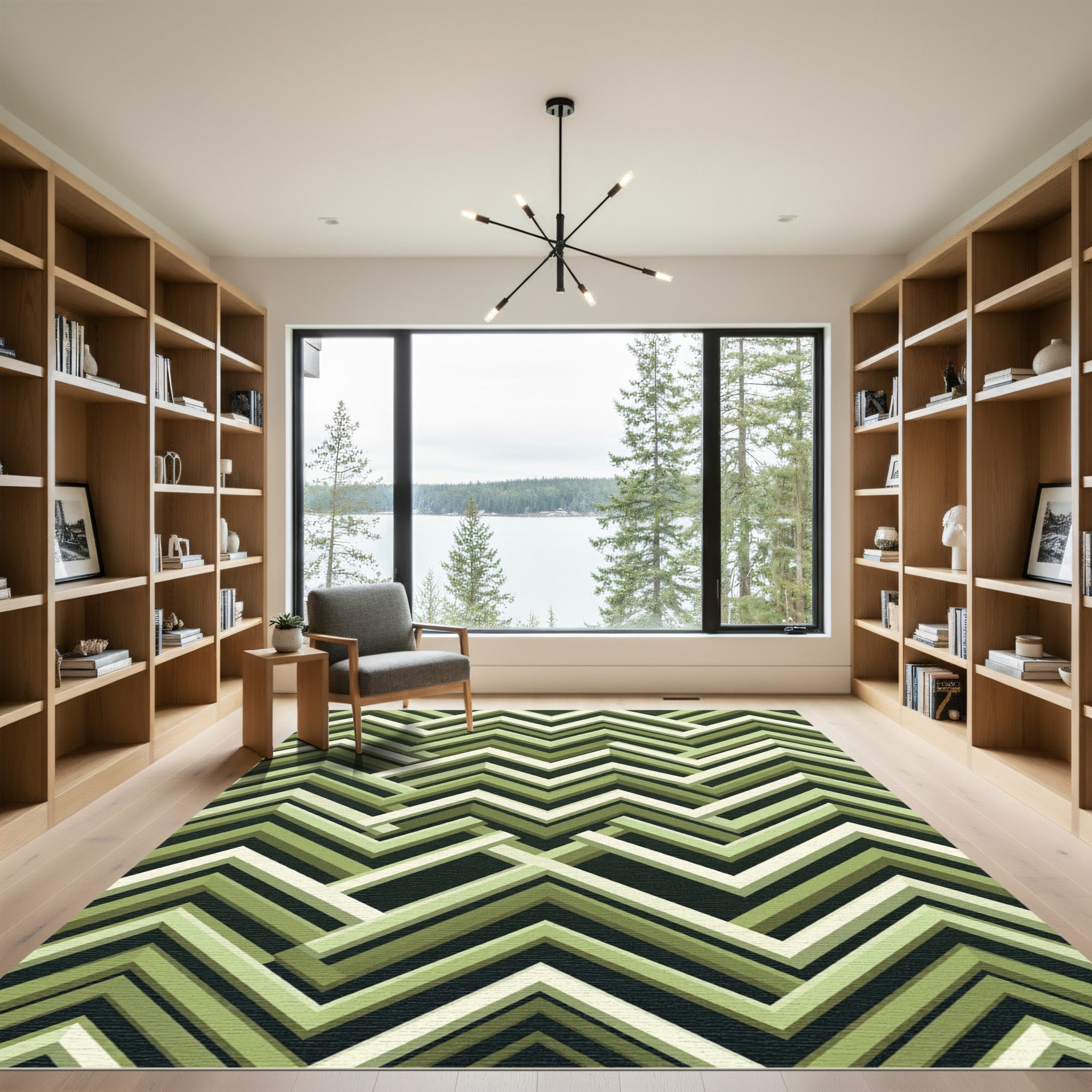 Geometric Olive Green Zigzag Chevron Rug