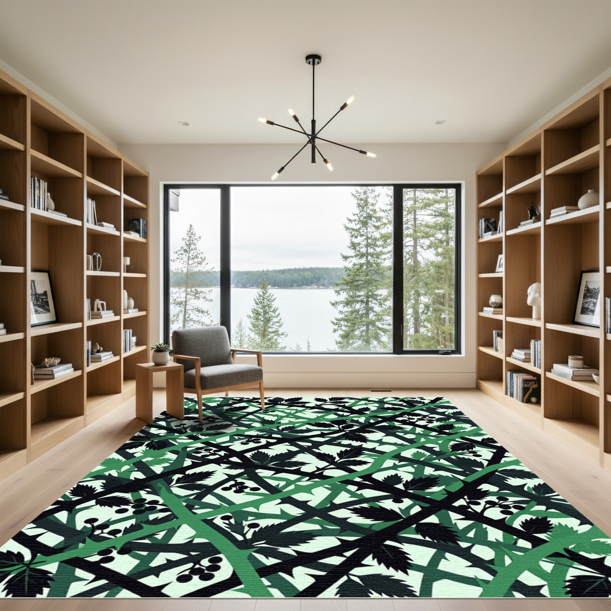 Overlapping Green Thorn Vine Abstract Rug