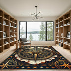 Vintage Golden Compass Nautical Star Map Rug