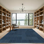 Grid Textured Navy Geometric Weave Rug