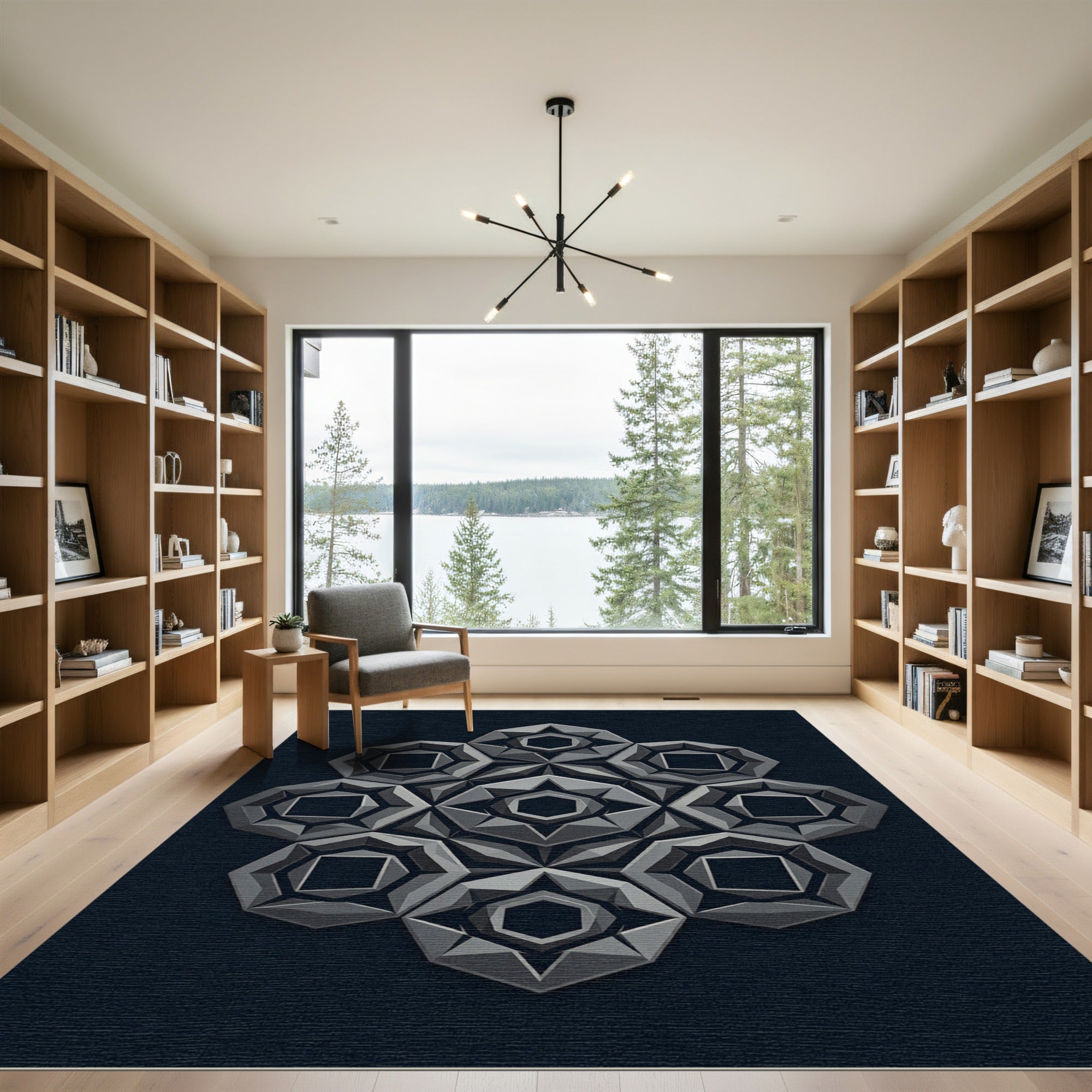 Monochromatic Geometric Medallion Arrangement Rug