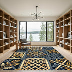 Gray Gold Lattice Rose Florals Rug