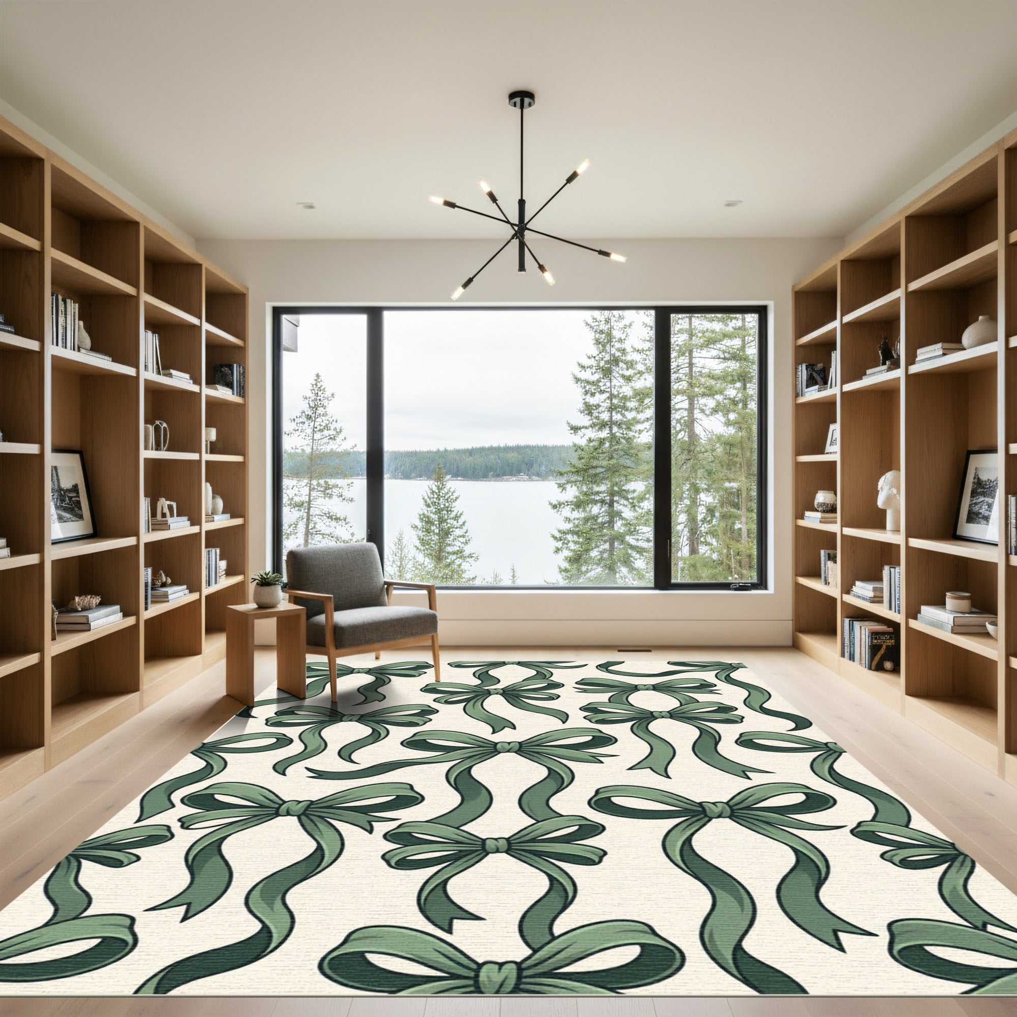Sage Green Ribbon Bows Rug