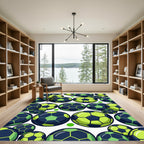 Vibrant Neon Soccer Ball Graphic Rug