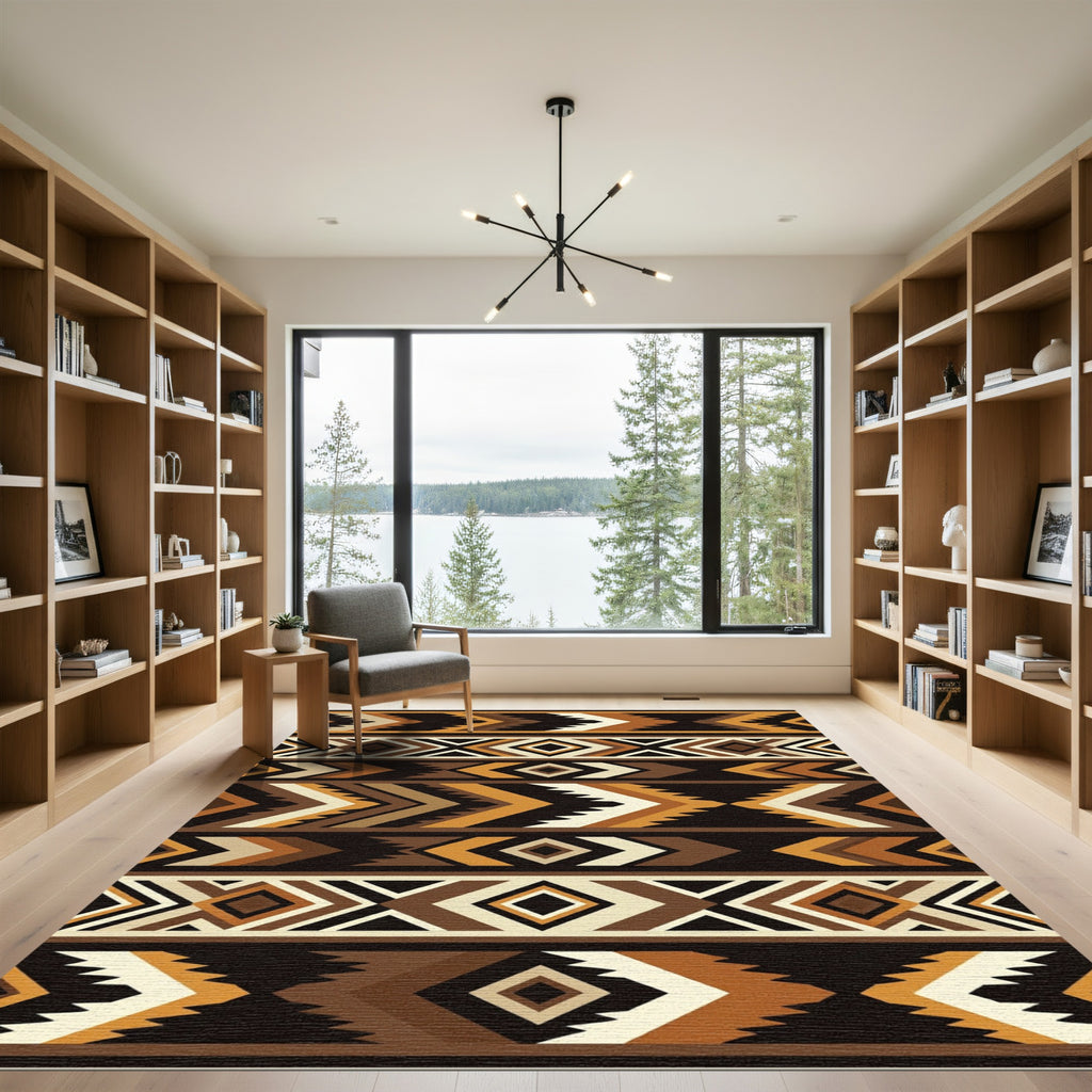 Earthy Geometric Chevron Boho Area Rug