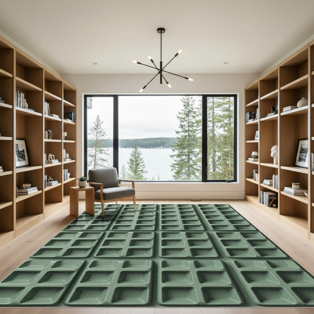 Sage Grid Textured Geometric Squares Rug