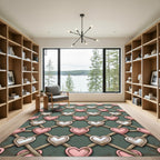 Sage Green Lattice Heart Trellis Rug
