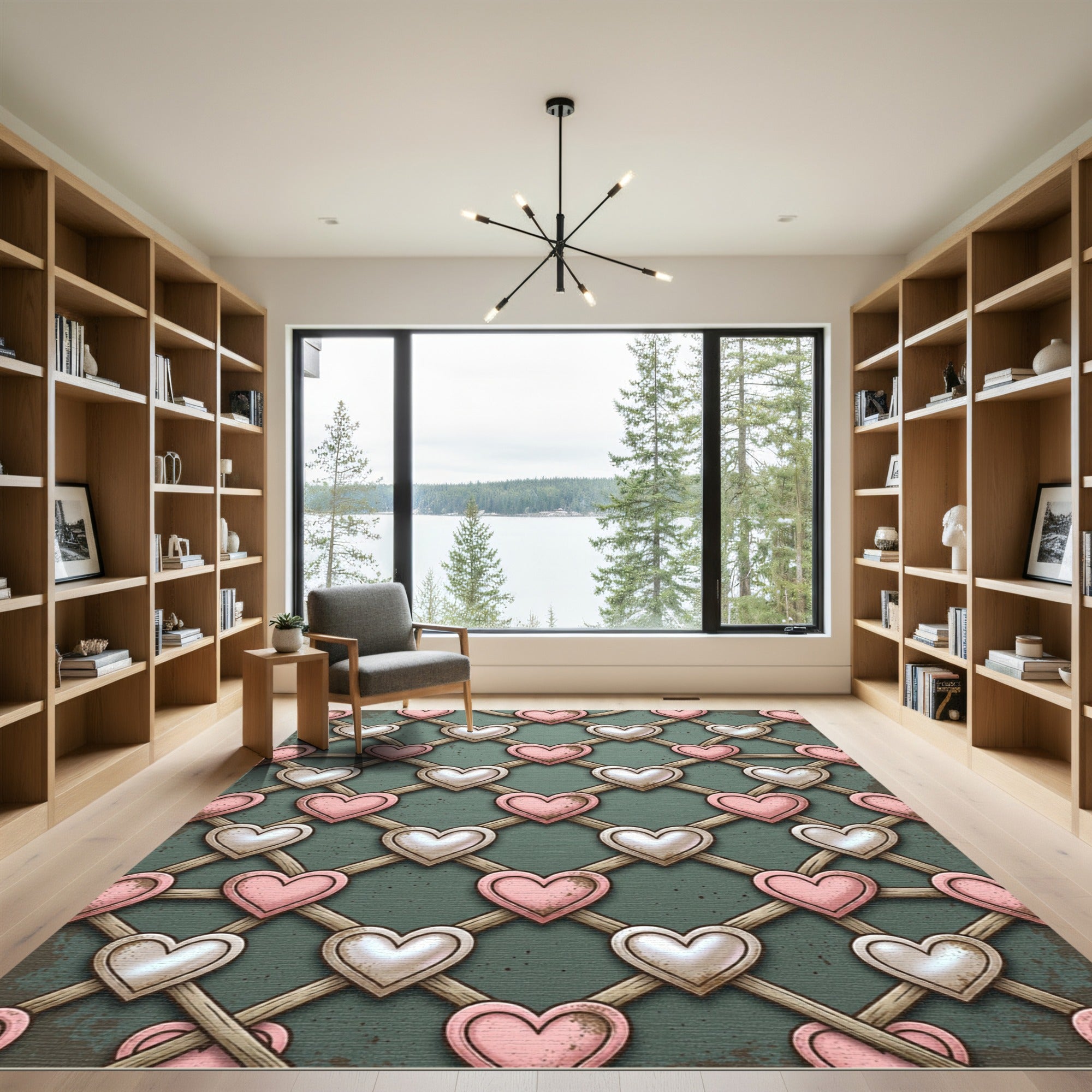 Sage Green Lattice Heart Trellis Rug