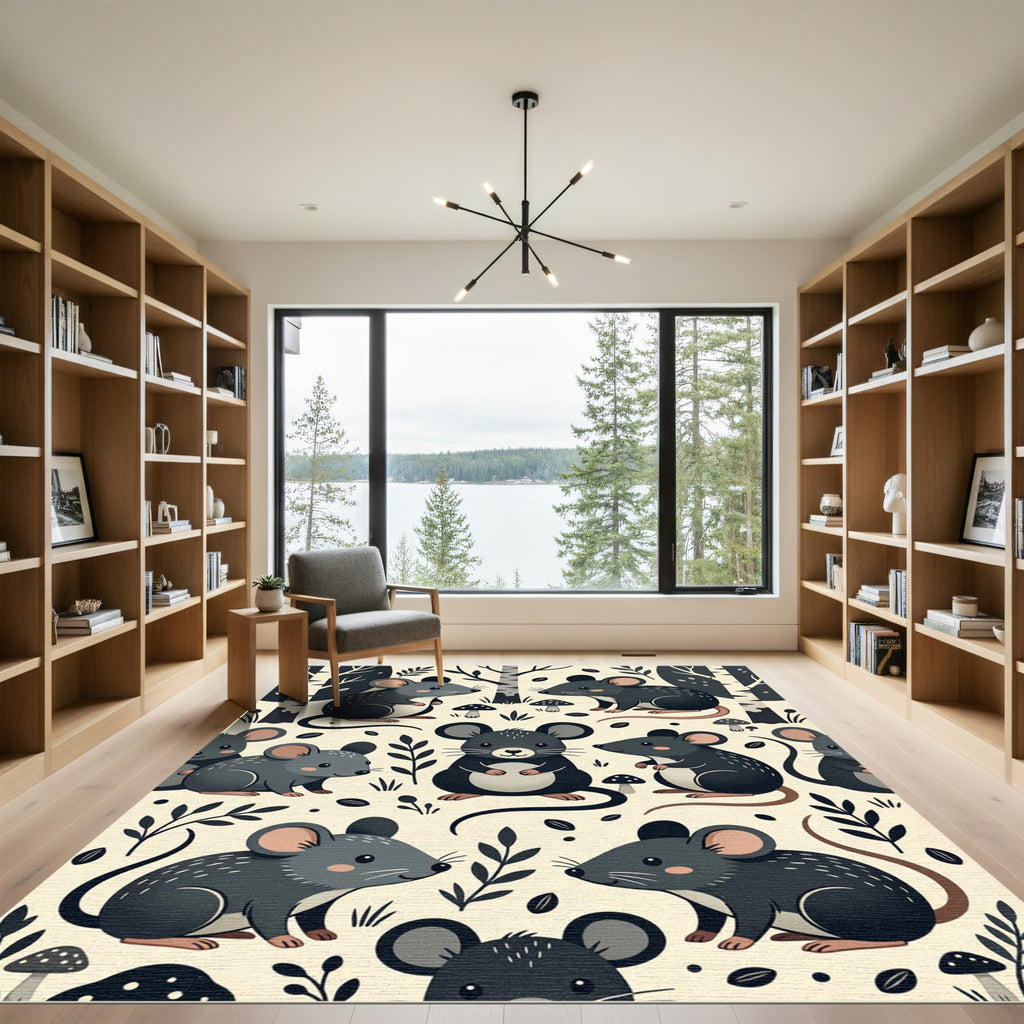 Whimsical Forest Mouse Cream Woodland Rug