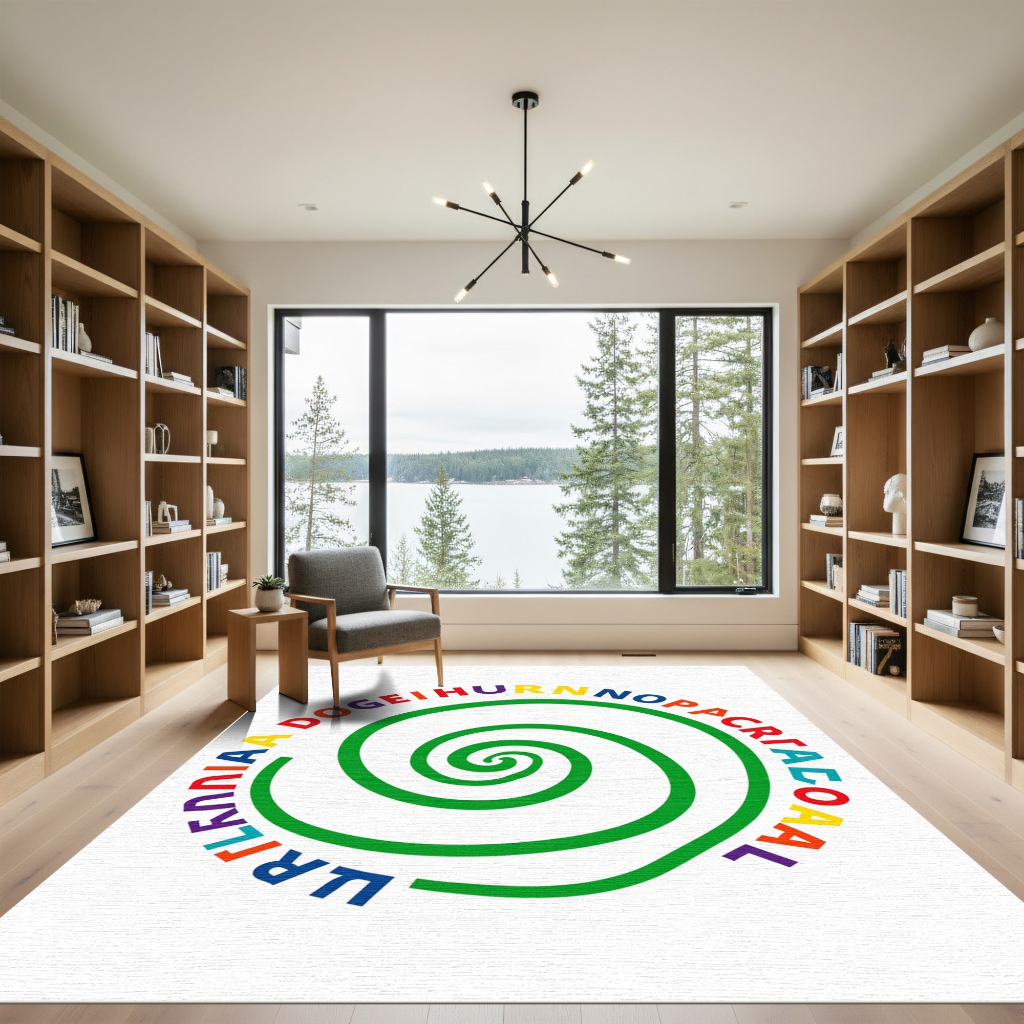 Circular Spiral Green Gradient Letters Rug