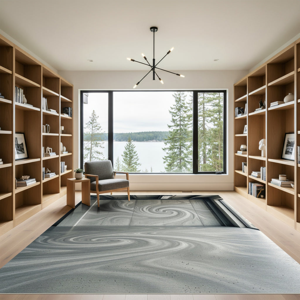 Gray Swirl Abstract Fluid Rug
