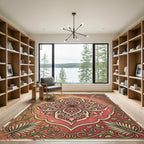 Vintage Terracotta Floral Scroll Medallion Rug