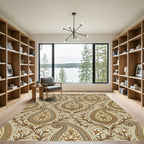 Gold Paisley Floral Vine Rug