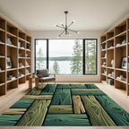 Rustic Green Wood Grain Block Mosaic Rug