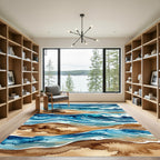 Deep Blue Ocean Wave Watercolor Rug
