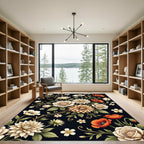 Elegant Beige Floral Black Meadow Rug