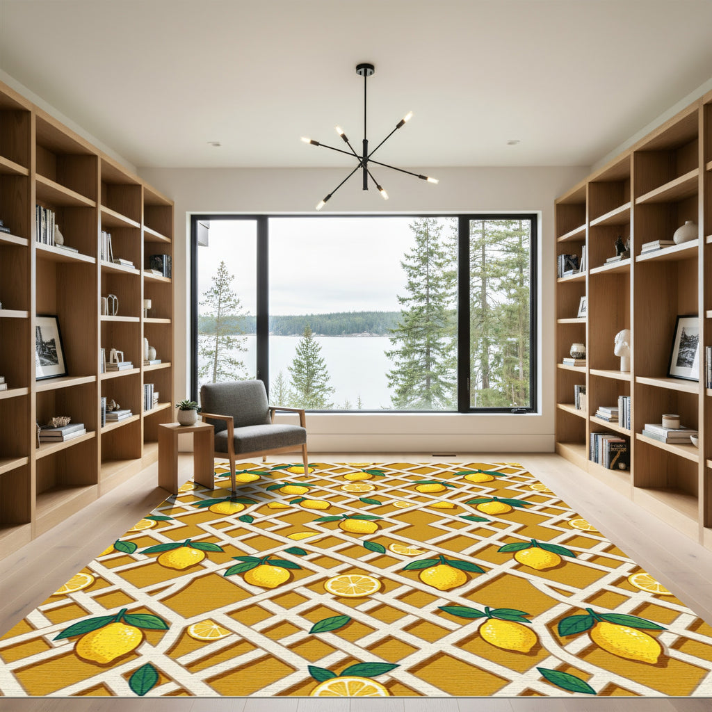 Sunny Yellow Citrus Lattice Trellis Rug